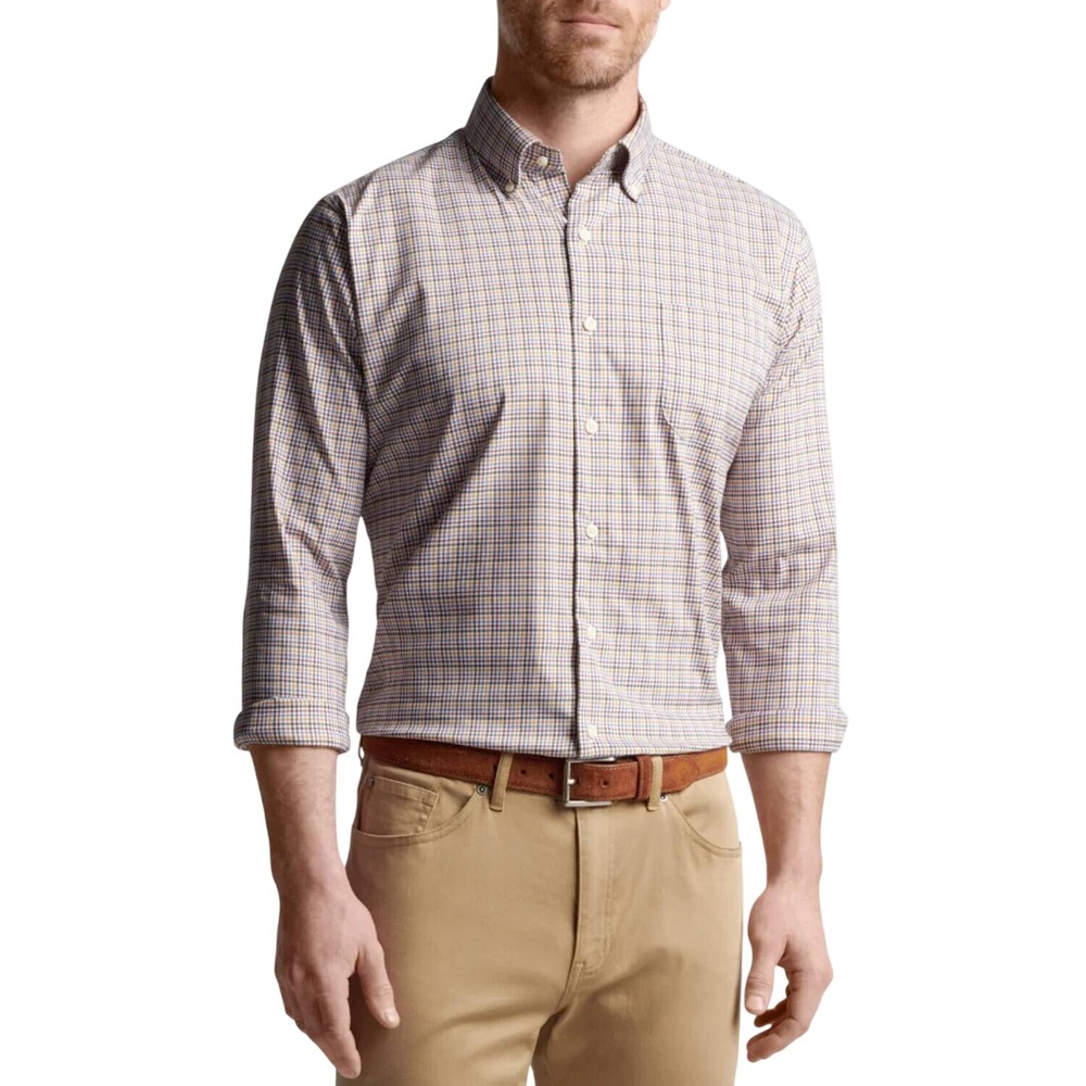 Peter Millar Quinby Crown Light Cotton Blend Sport Shirt XL Plaid Check Stretch